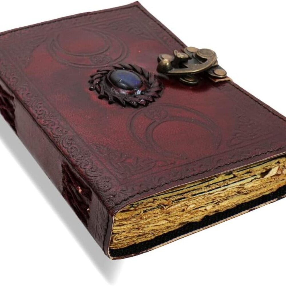 Blank spell book of shadows journal with lock clasp prop vintage handmade leathe
